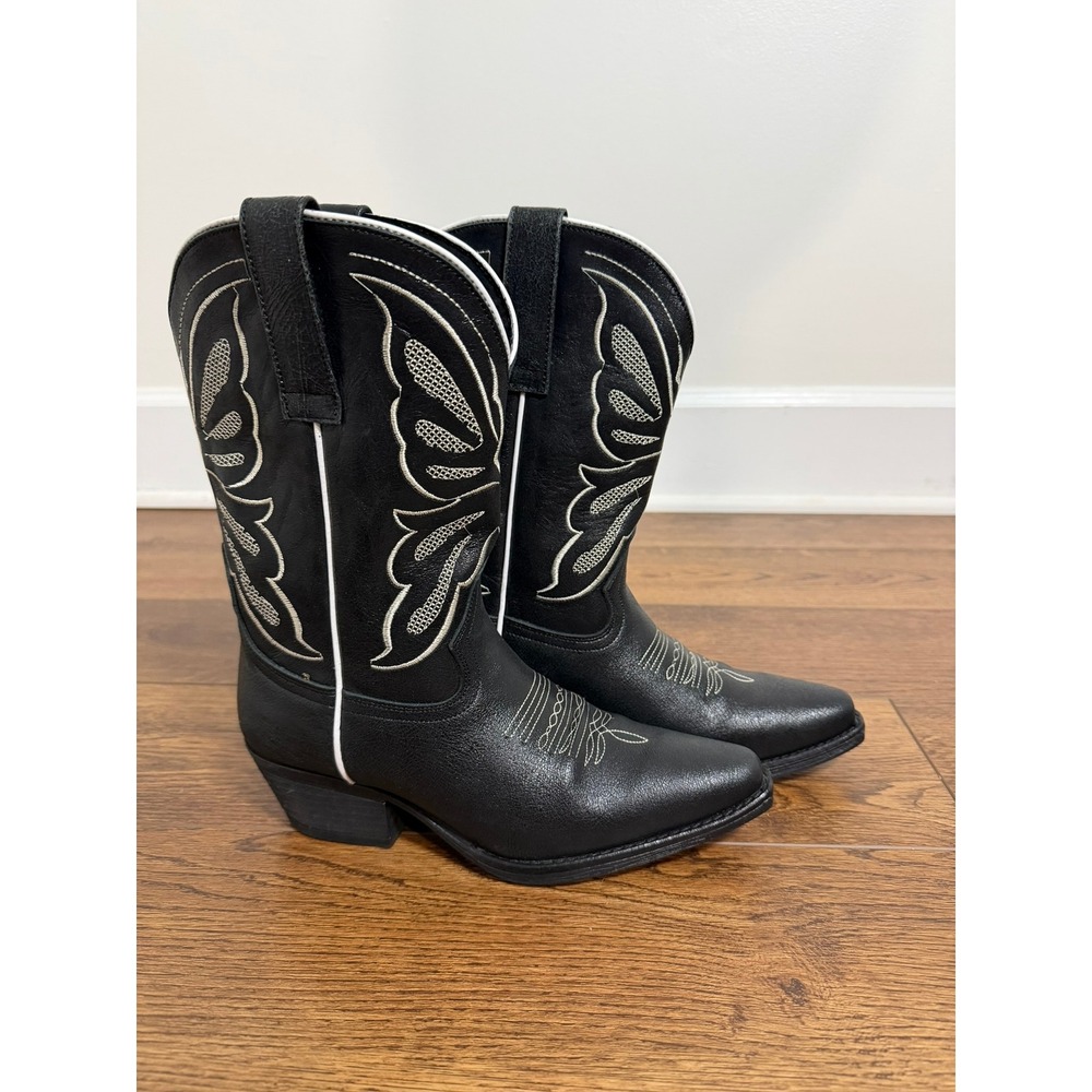 Sterling River Womens Black Western Cowboy Boots White Contrast Stitch Size 8
